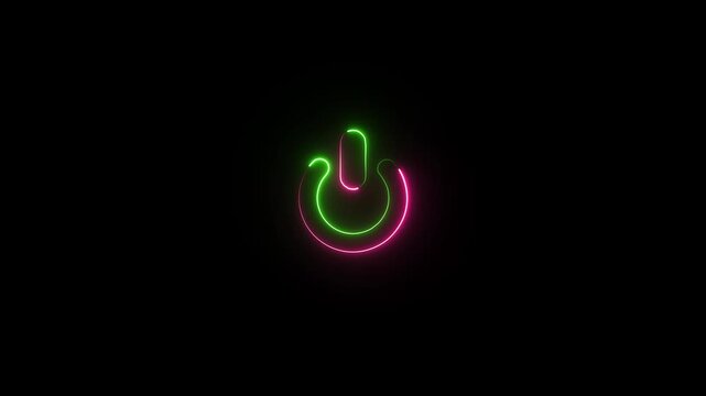 Neon power reset button sign animation. The appearance of neon symbol power neon glowing power button icon. 