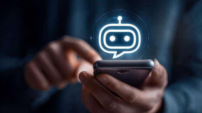 Chatbot mobile phone artificial intelligence messaging app digital assistant online conversation technology hand user interface Chatbot mobile