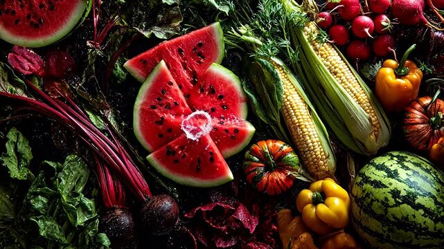 Fresh colorful fruits and vegetables