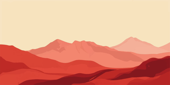 A serene mountain landscape featuring misty blue peaks and forest silhouettes under a golden sunset sky with fog rolling through the valley at sunrise