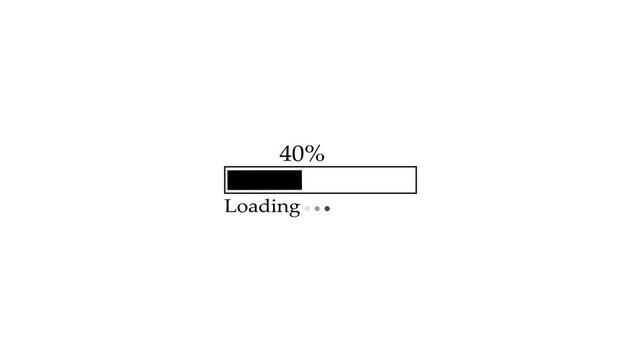 Animated minimal icon overlay of loading progress bar filling from 0 to 100 percent. Symbol of download, update, buffering or digital loading.