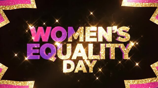 Sparkling Women's Equality Day text with festive glitter border