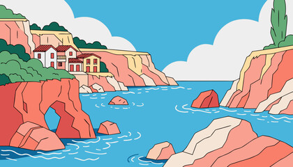Minimal Mediterranean Landscape Illustration