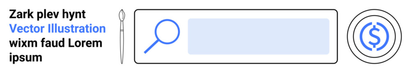 Business research, online search, financial tools, digital queries, internet usage, SEO concepts. Search bar, magnifying glass and dollar sign icon. Business research and online search concepts