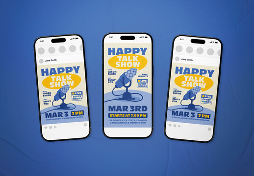 Blue & Yellow Bold Illustrative Talk Show Event Social Media