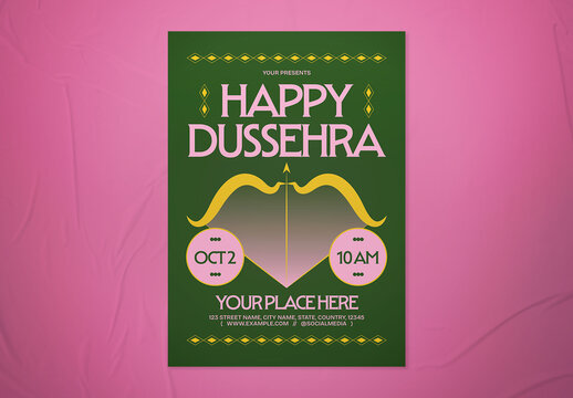 Green & Pink Bright Indian Style Dussehra Day Flyer
