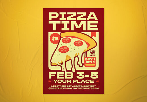 Maroon Bold Illustrative Pizza Promotion Flyer