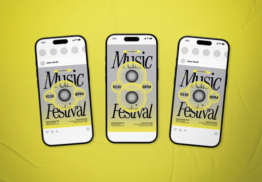 Grey & Yellow Modern Gradient Music Festival Social Media
