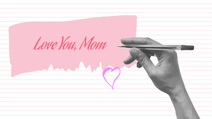 Mothers Day Collage Flowers Hearts Love Mom. For card poster social media graphic or web design in marketing campaigns. Vector illustration.