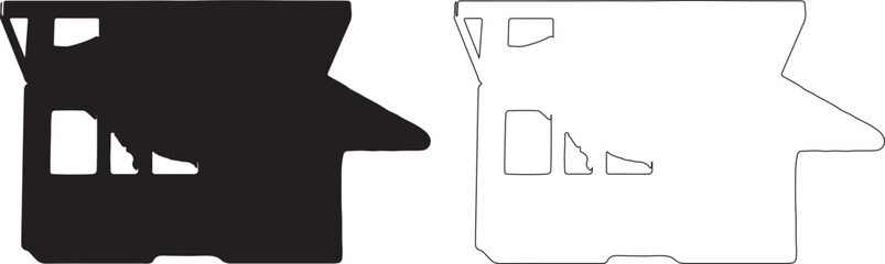 Black RV Camper Silhouette and Outline Vector Graphic Set isolated PNG with Transparent Background