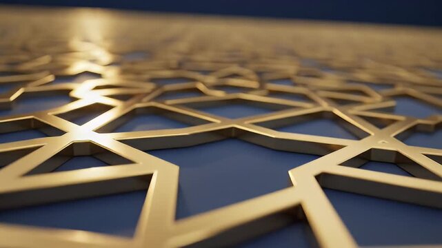 Geometric Gold Pattern on Blue: Abstract Design for Backgrounds and Textures