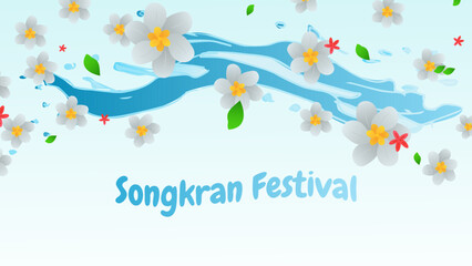 Songkran Thai New Year Water Festival Splash Vibrant flowers and joyful. For ads, web design, marketing. Vector illustration.