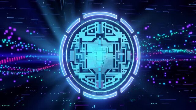 Cyber Security Concept Animation with Digital Shield Hologram and Flowing Data Particles, 4K