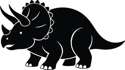Triceratops dinosaur silhouette vector illustration with three horns, frill head, prehistoric animal artwork design, bold black cartoon graphics © Roisul