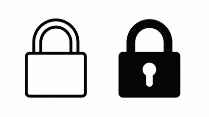 Two padlock icons, one outlined and one solid with a keyhole, symbolizing security, privacy, and access control in a clean modern vector illustration for digital interfaces.