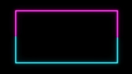 A neon pink and blue square outline on a black background with a futuristic glow © Jahanara Stock