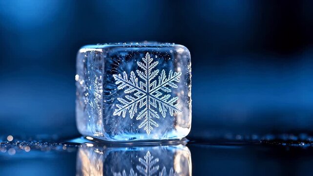 Ice cube with snowflake pattern