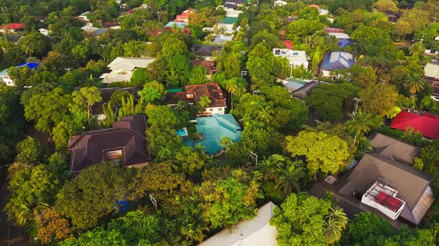 Golden dawn light reveals affluent neighborhood in Metro Manila, Philippines