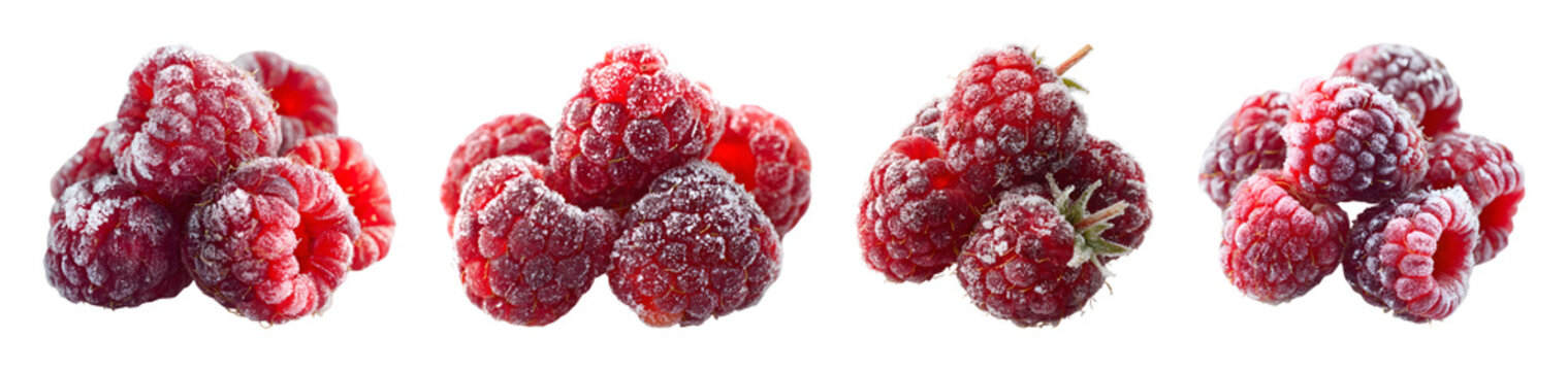 Frozen raspberry cluster with sugar coating isolated on transparent background