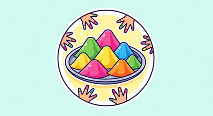 Fototapeta premium Colorful Sweets in Bowl on Yellow Background, Hand Drawn Illustration