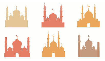 Minimalist mosque silhouettes vector collection with domes and minarets in warm pastel colors © Sabbir