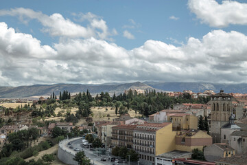 Fototapeta premium Aerial view of the city of Segovia, Spain, Europe, seen from the aqueduct
