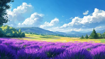 Create a prompt for an image of a vibrant lavender field on a sunny day
