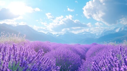 Fototapeta premium Create a prompt for an image of a vibrant lavender field on a sunny day
