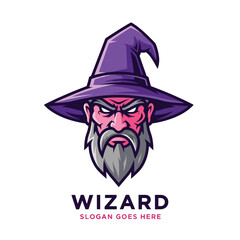 Powerful Fantasy Wizard Head Mascot Vector Illustration with Angry Face