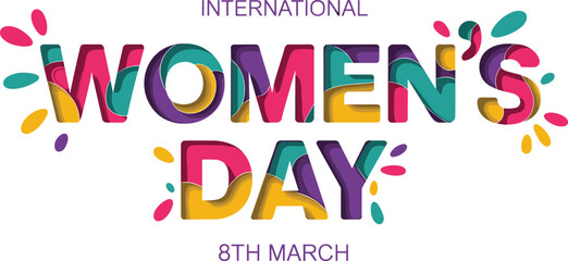 Fototapeta premium International Womens Day Celebration Text With Colorful Paper Cut Effect