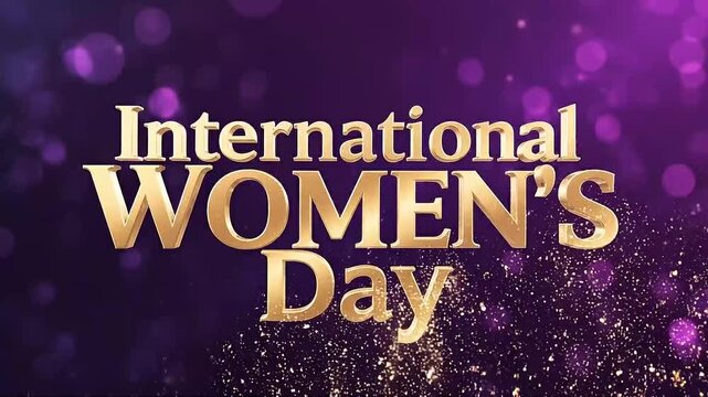 Celebrating International Women's Day with vibrant graphics and sparkling text on a purple background from a direct viewpoint as seen in '0219(29).mp4'