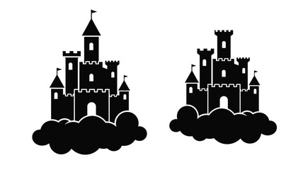 Two fairytale castles float on clouds a striking silhouette © Nurunnar