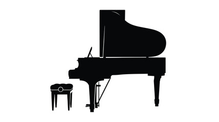 Elegant grand piano and stool in stark contrast a dramatic silhouette © Nurunnar