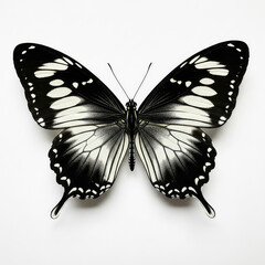 Realistic Black and White Butterfly Top View, Cut-out Background