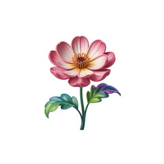 Obraz premium Pink flower with green and purple leaves on black background artistic digital illustration