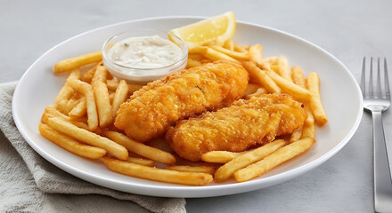Crispy Chicken Nuggets With Golden French Fries Isolated on White Background Showing Fast Food Snack, Comfort Meal Concept.