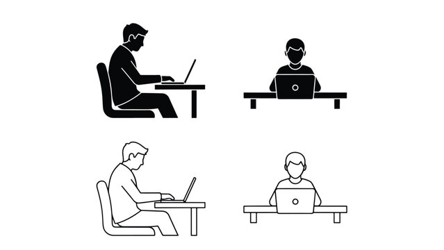 Work from home flat design vector illustration set - Line and glyph icon set - Stickers and Clipart - PNG and SVG Icon collection - Lineal icons - Editable icon