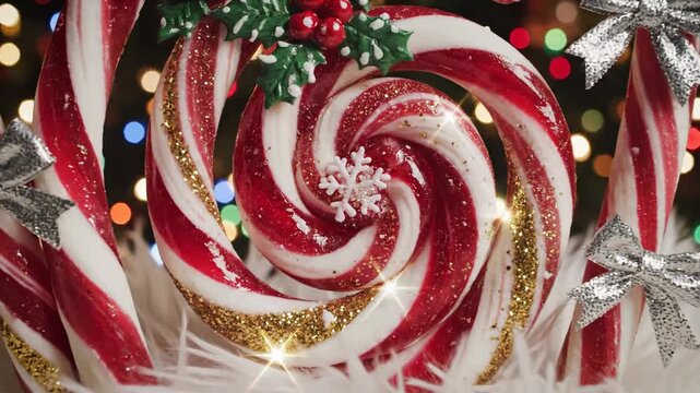 Hand-Decorated Candy Canes and Christmas Sweets Arranged for Festive Holiday Celebration