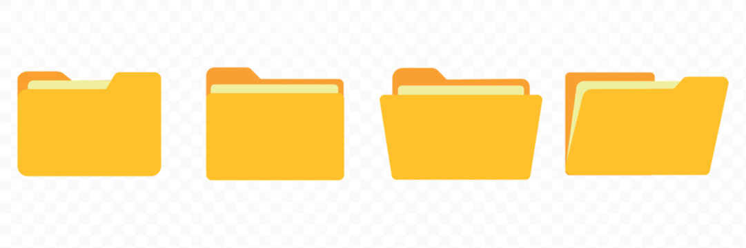 Different folder icon set. Opened and closed folders collection. Flat open folder icon set for paper design. Document icon vector. Vector data. Vector file. Vector graphic