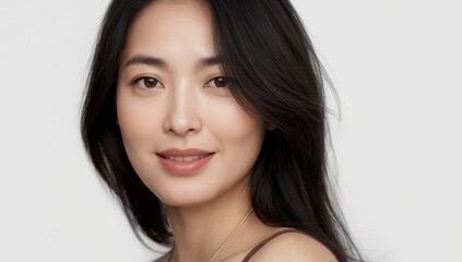 Naklejka premium A woman of Asian descent against a white backdrop