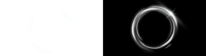 PNG image of Abstract luminous white glowing energy light rings forming circular motion paths on transparent background