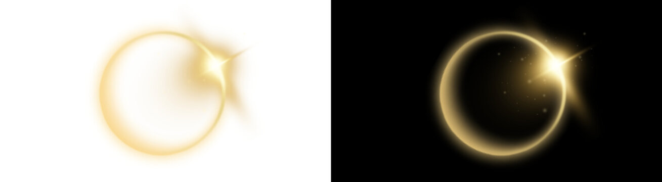 PNG image of&nbsp;Stunning golden solar eclipse effect with bright light burst and corona ring glowing brightly on transparent background