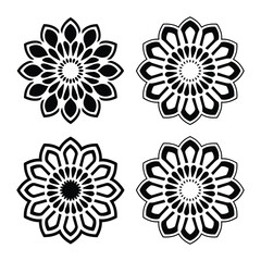 Four intricate black and white floral designs arranged in a square pattern isolated on white background, Vector