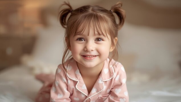 Girl in heart-patterned pajamas