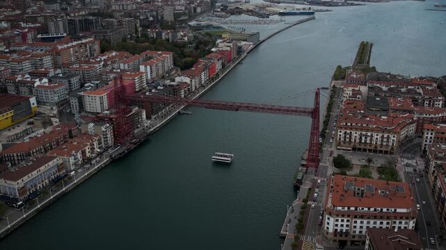 Vizcaya Bridge in the Basque Country, Spain. High quality 4k drone footage