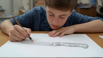 Naklejka premium Teenage boy brandishing a knife