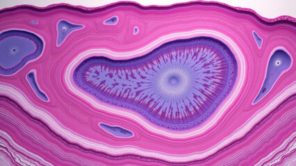 Abstract layered medical cross section resembling cellular tissue with central organic core in smooth pink and violet scientific visualization style