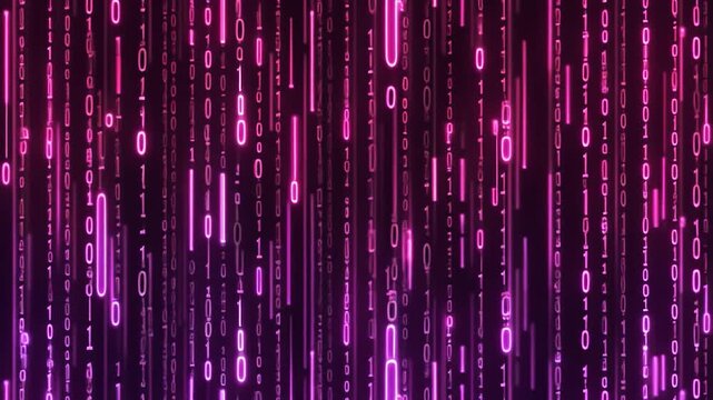 Dense vertical neon pink purple binary rain flowing smooth data streams seamless futuristic surreal ambience cascading softly glowing abstract unique style ultra realistic loop