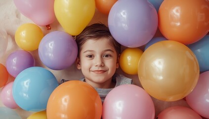 Obraz premium The child reclines among balloons