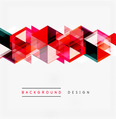 Fototapeta premium Abstract geometric pattern. Red, pink, black triangles overlap creating dynamic visual effect. Clean white background provides contrast.